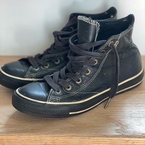 |CONVERSE|| All Star Black Leather High Top lace up Sneakers